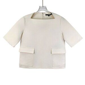 Gucci Beige Short-Sleeved Cotton Blend Top With Pockets Size 38 S Made In Italy